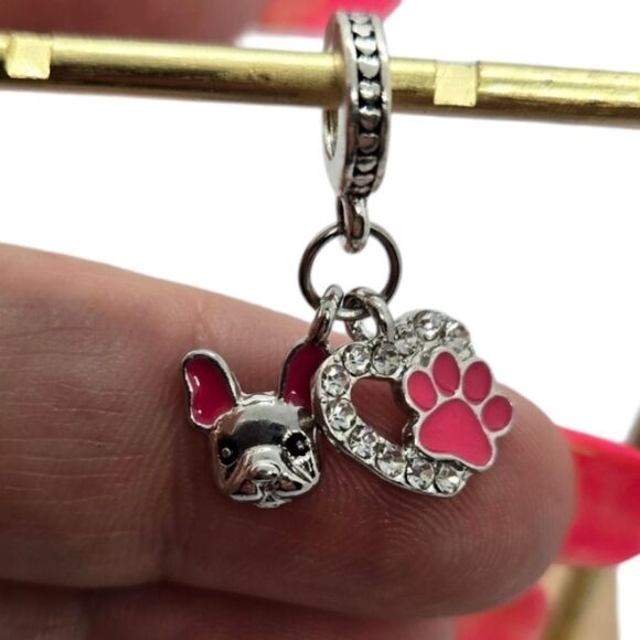 Bulldog Dog Mom 🐾 Pet Love Charm Bracelet Charms Rhinestone Paw Print Dangle - Picture 5 of 6